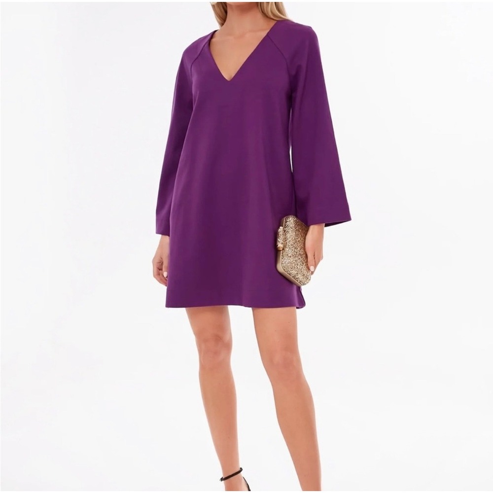 Tuckernuck Pomander Place Audrey Dress Bell Sleeve V-Neck Mini Shift Purple M